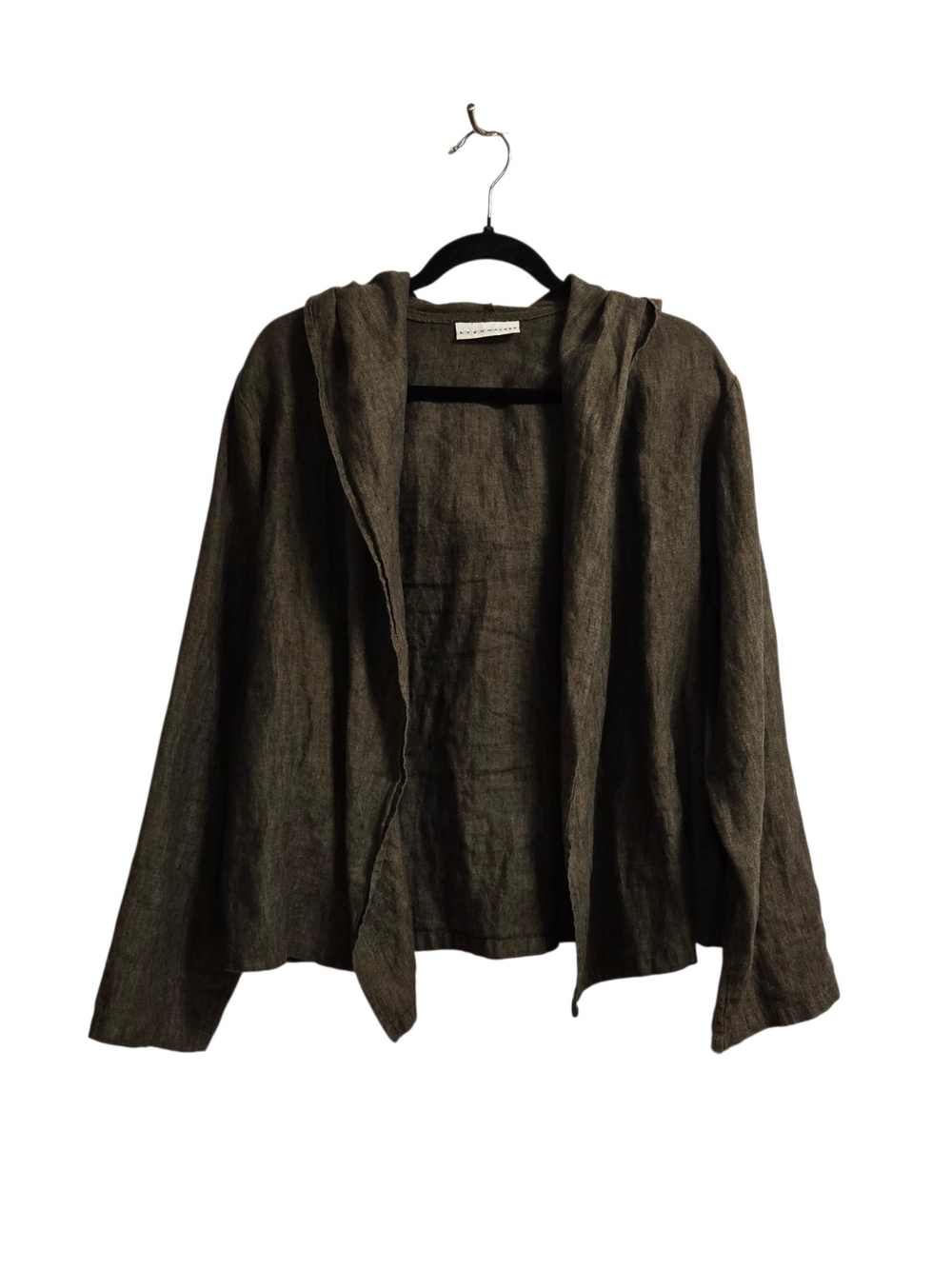 bryn Walker Olive Hooded Linen Open Jacket
